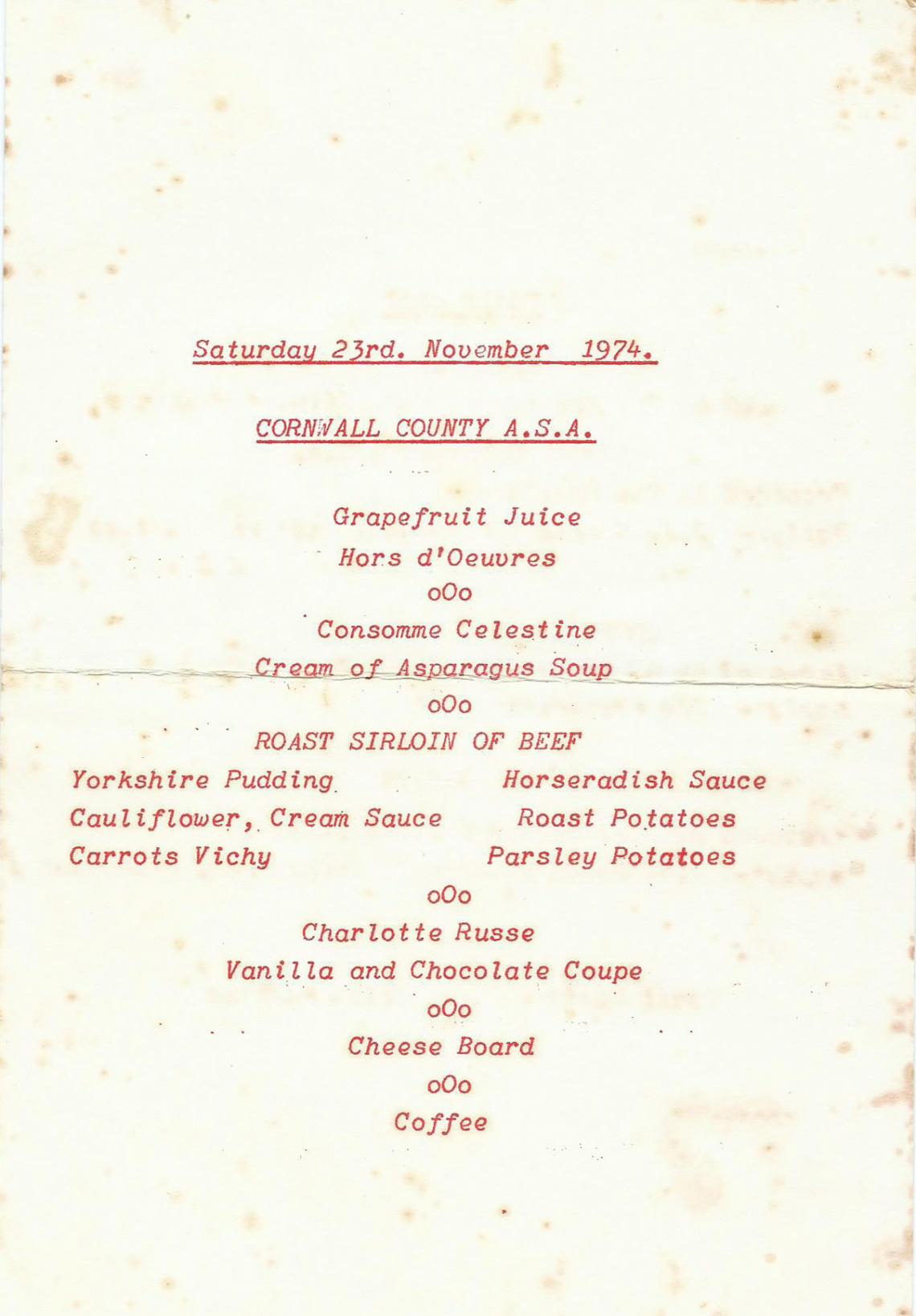 Cornwall County ASA menu Ken Jilbert president