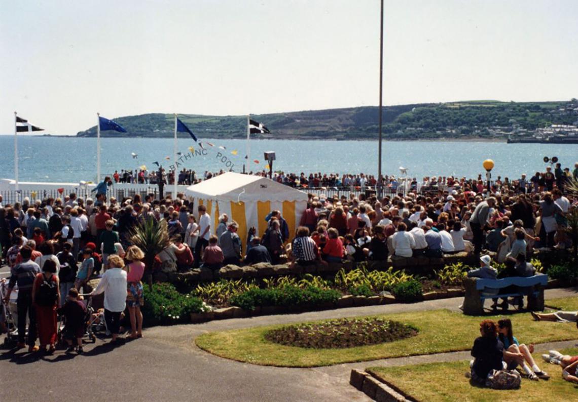 Crowds at the 'Grand Re-opening' of the pool in 1994