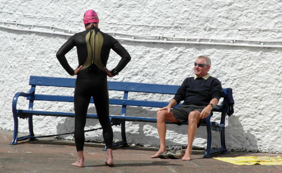 Swimmer and watcher at the Jubilee Pool