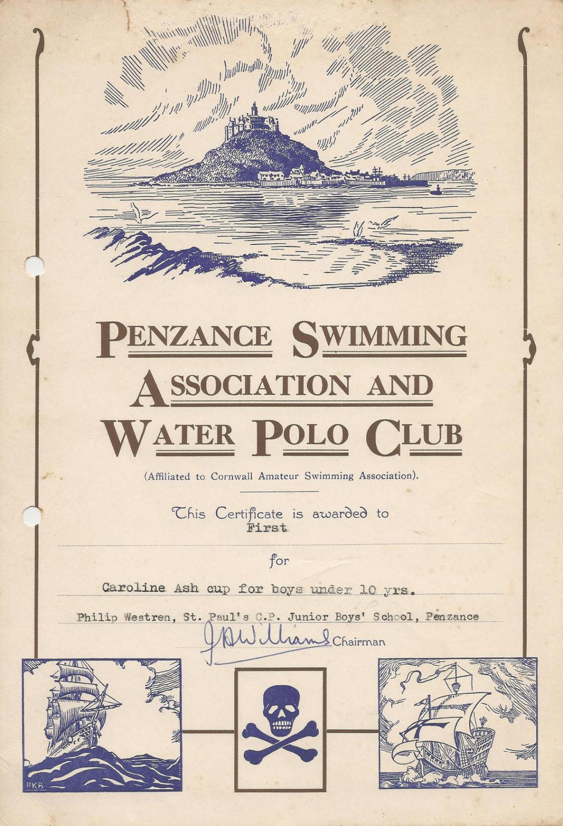 Phil Westren swimming certificate 1961