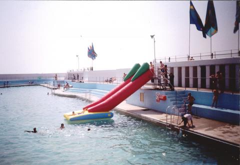 Inflatable water shute at Jubilee Pool